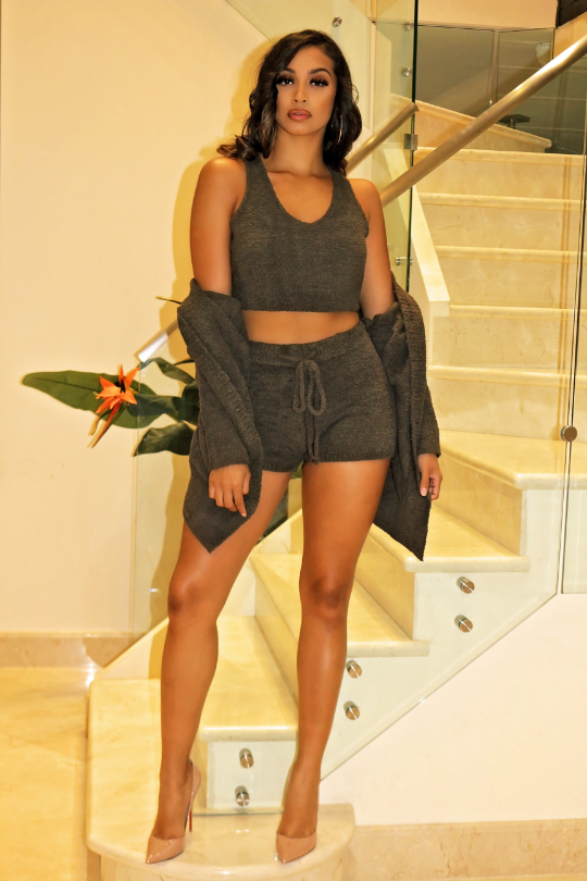 Feel the Vibe Knitted Set- Olive