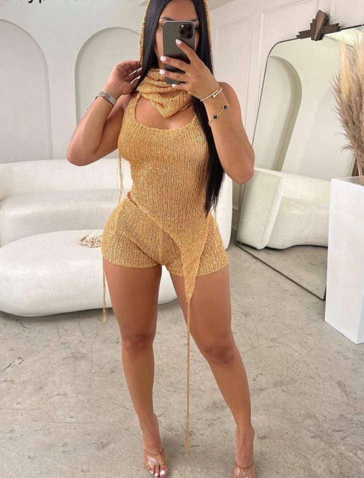 Glitter Sequins Crochet Short Set