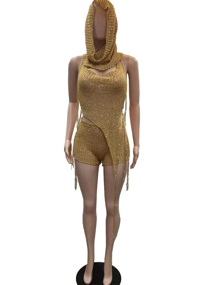 Glitter Sequins Crochet Short Set