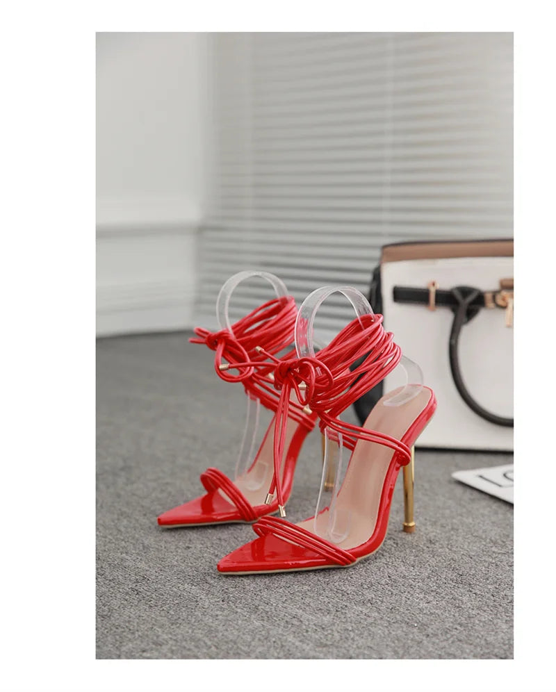 Gladiator Pointed Toe Lace-Up Stiletto Heels
