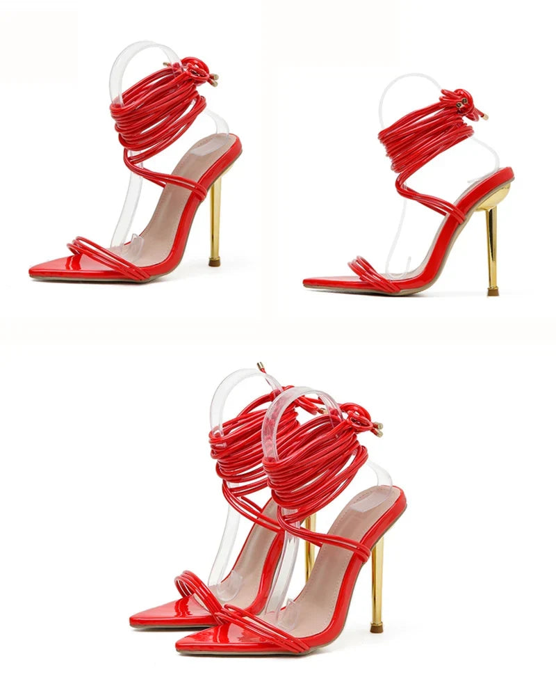 Gladiator Pointed Toe Lace-Up Stiletto Heels