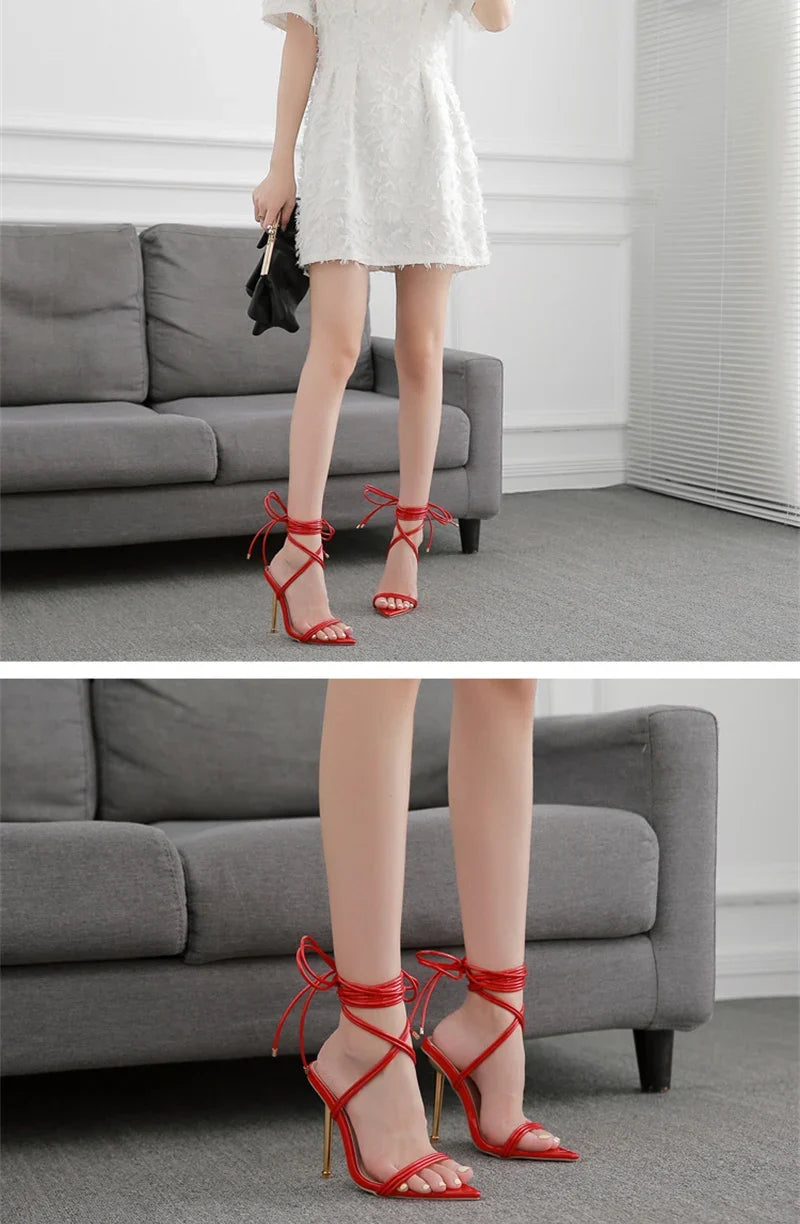 Gladiator Pointed Toe Lace-Up Stiletto Heels