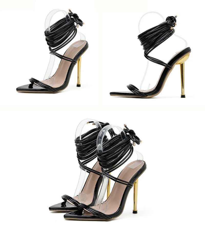 Gladiator Pointed Toe Lace-Up Stiletto Heels