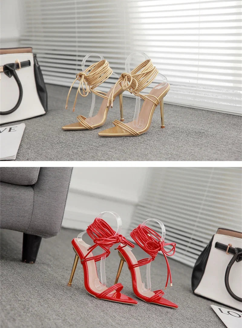 Gladiator Pointed Toe Lace-Up Stiletto Heels