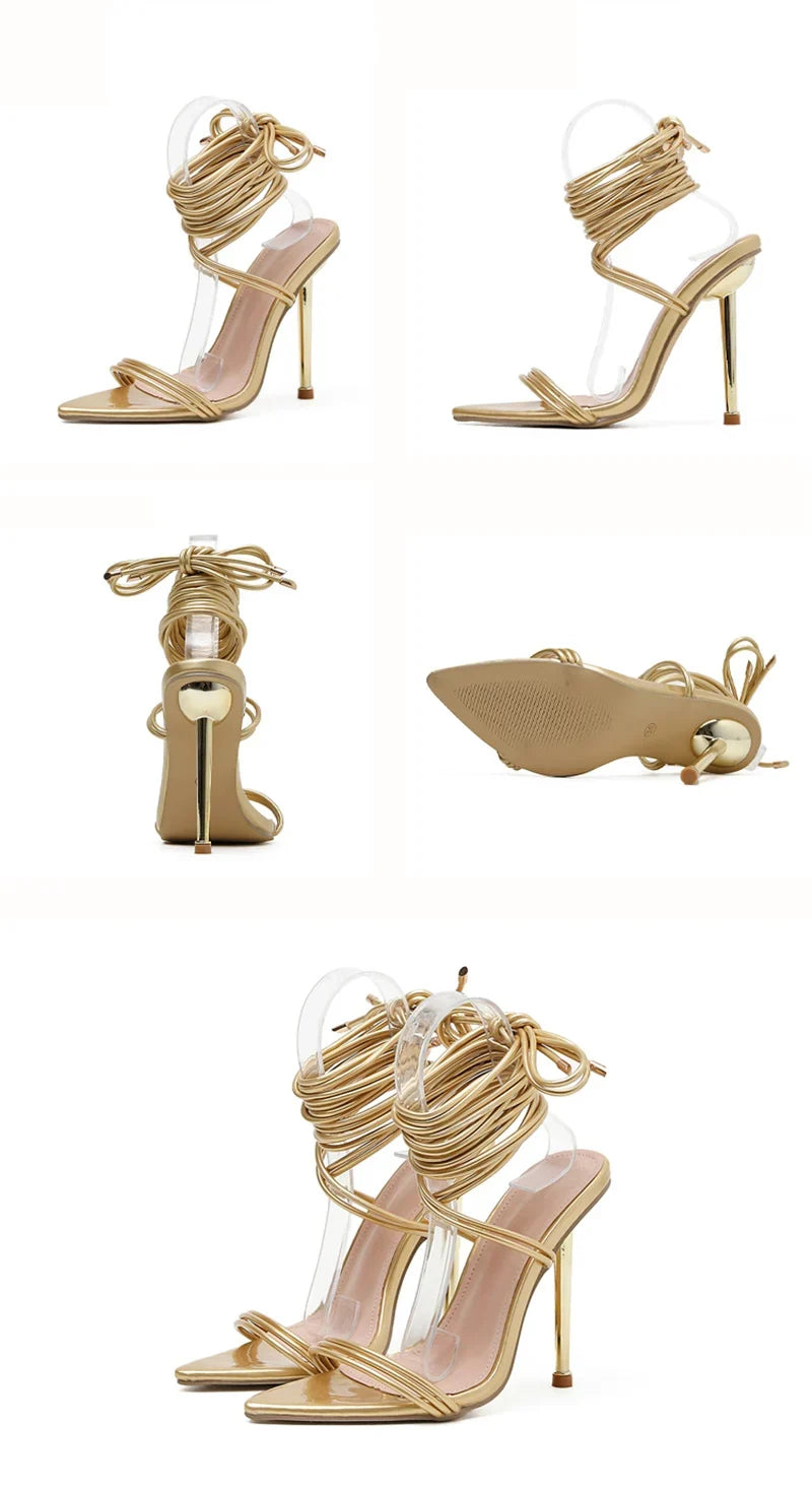 Gladiator Pointed Toe Lace-Up Stiletto Heels