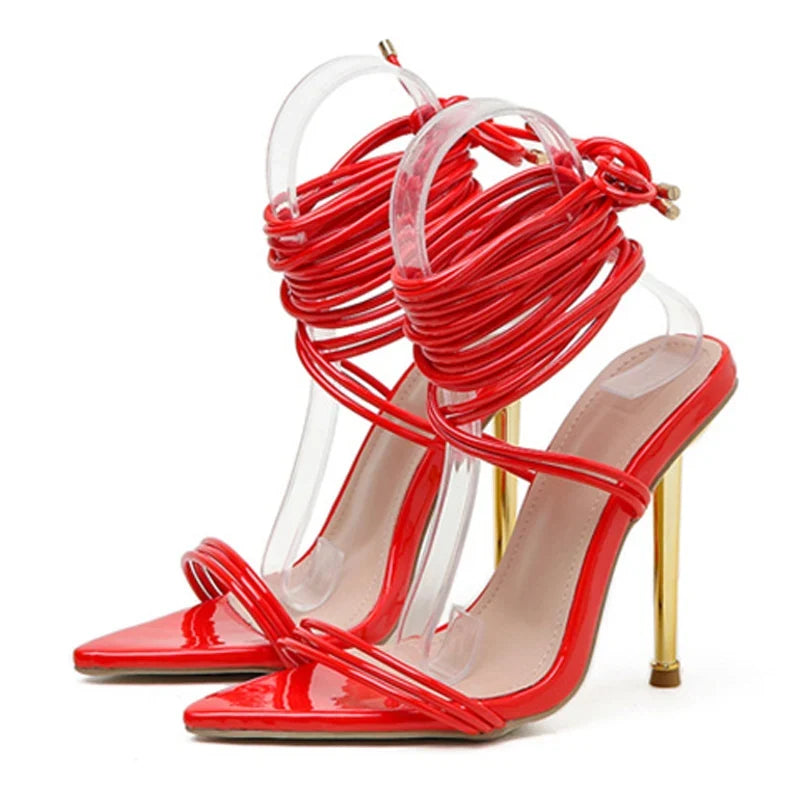 Gladiator Pointed Toe Lace-Up Stiletto Heels