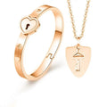 Heart Love Lock Bracelet With Key and Necklace