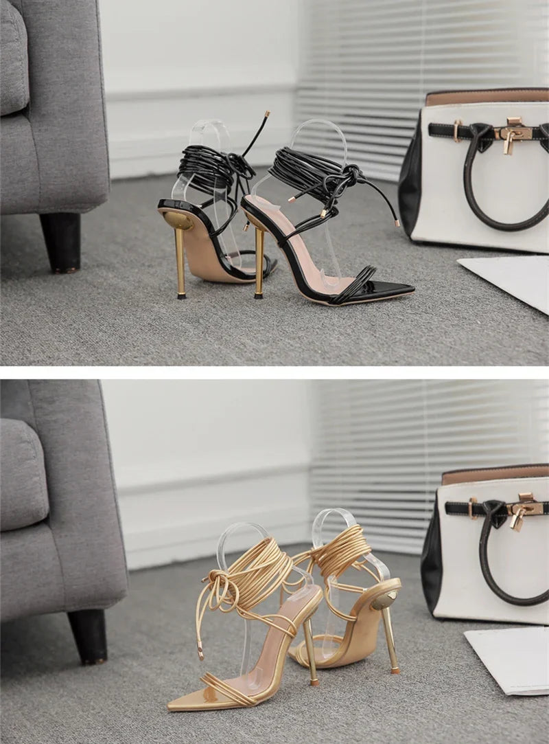 Gladiator Pointed Toe Lace-Up Stiletto Heels