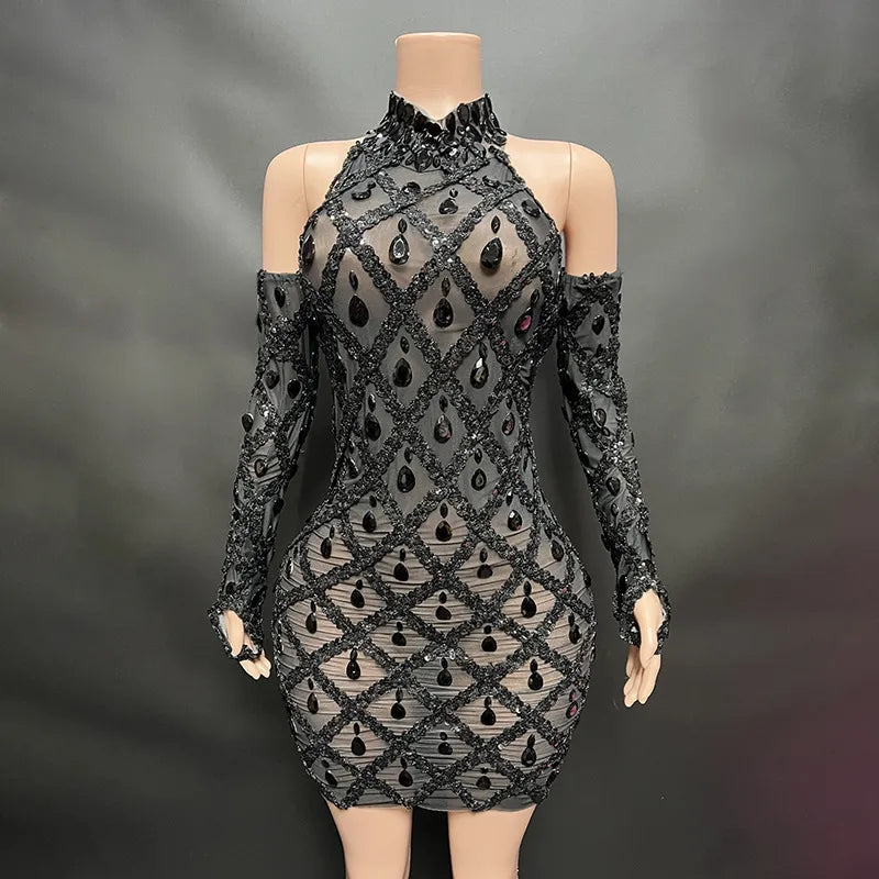 Hillary Rhinestones Mesh Dress
