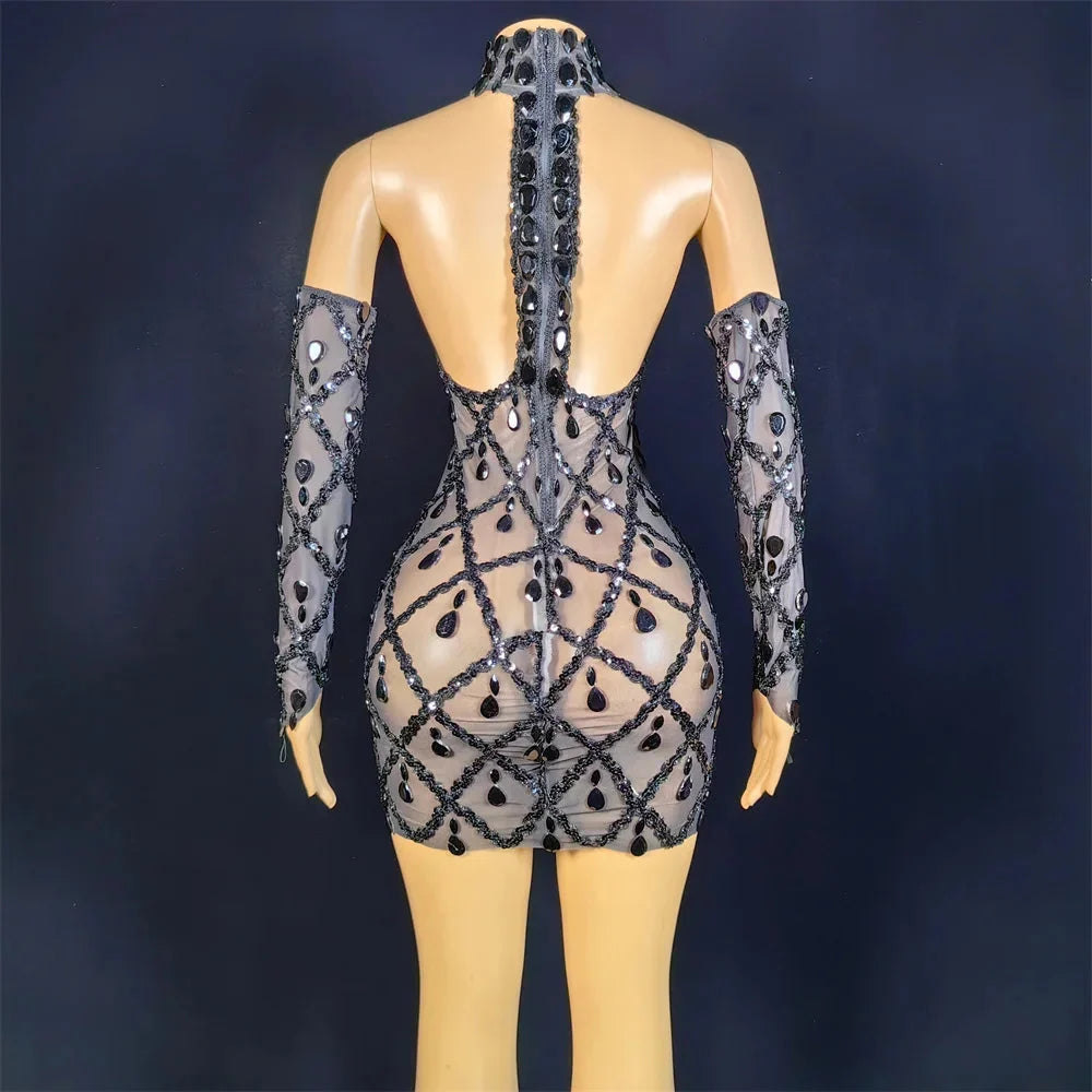 Hillary Rhinestones Mesh Dress