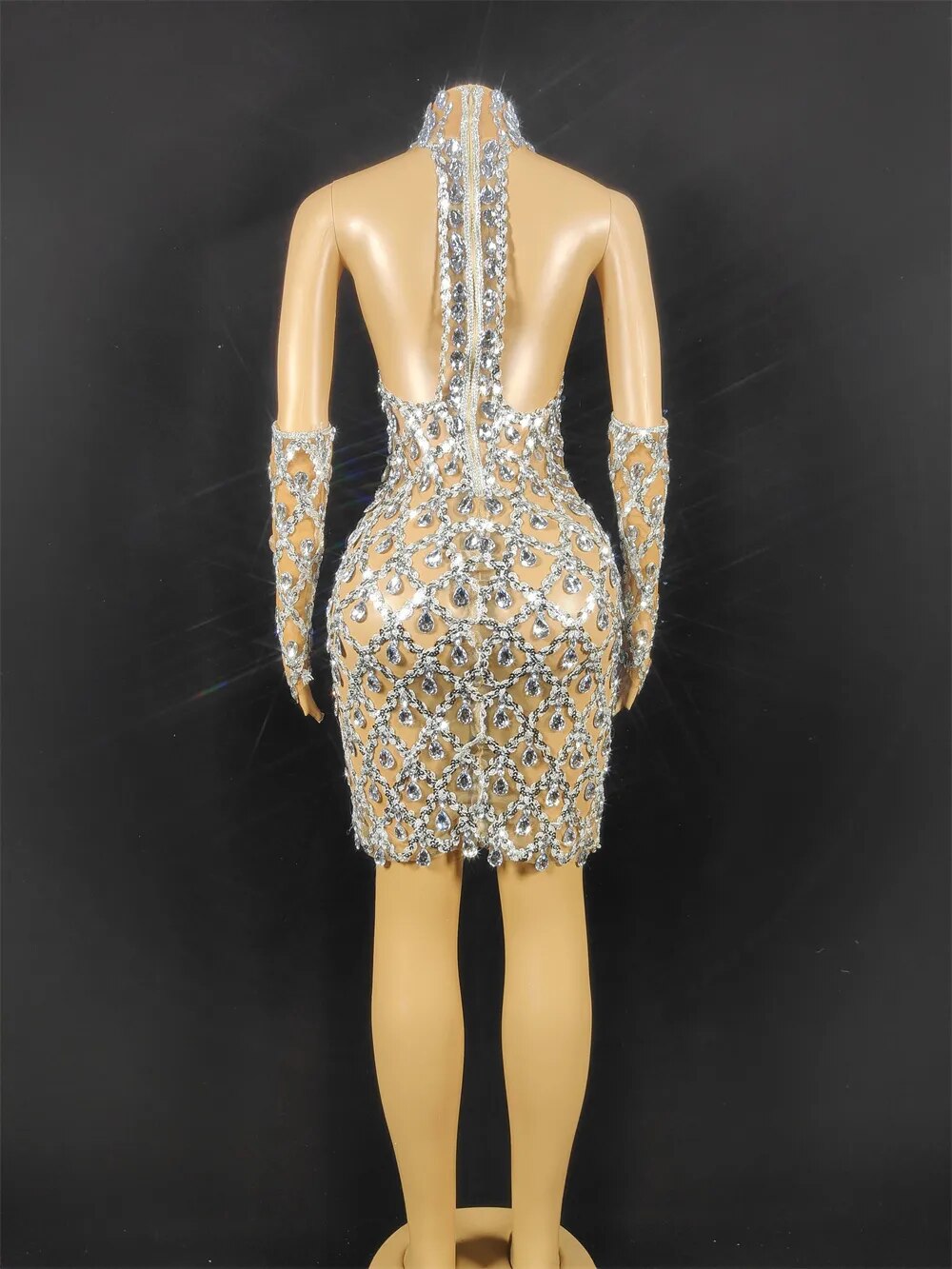 Hillary Rhinestones Mesh Dress