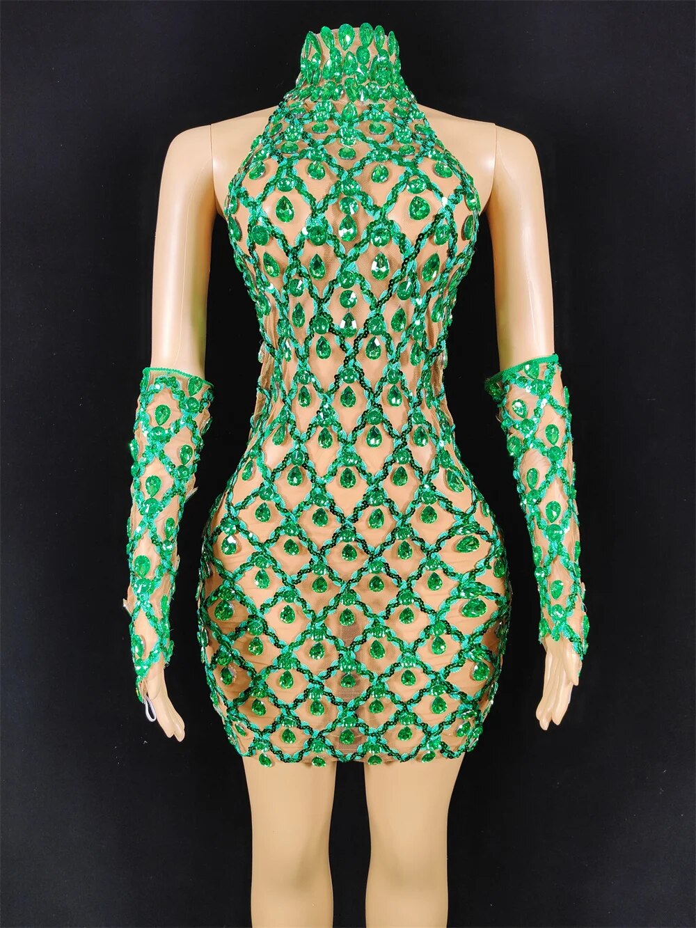 Hillary Rhinestones Mesh Dress