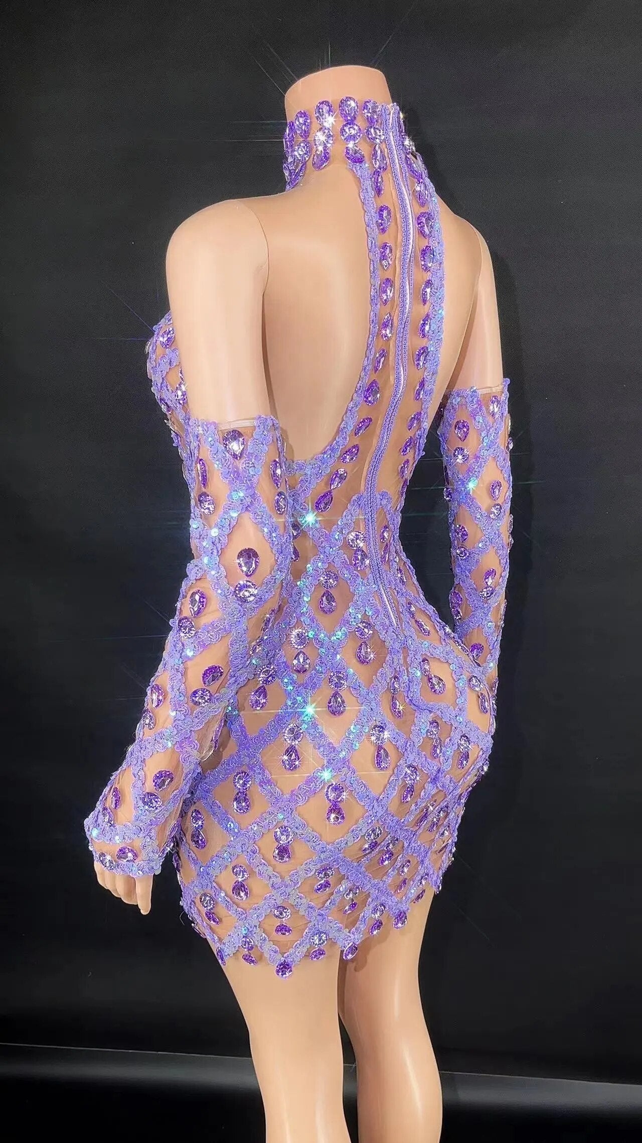Hillary Rhinestones Mesh Dress