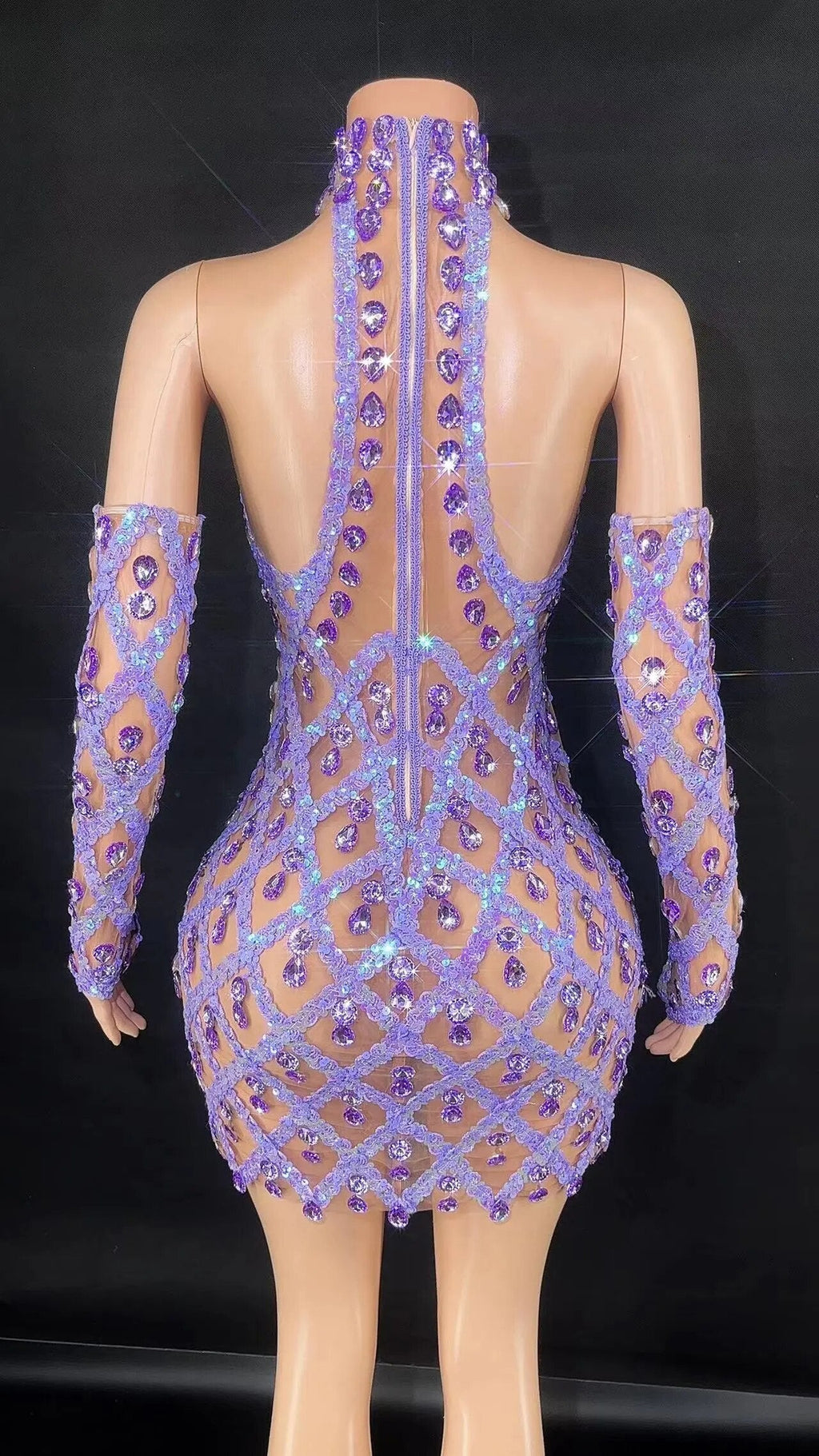 Hillary Rhinestones Mesh Dress