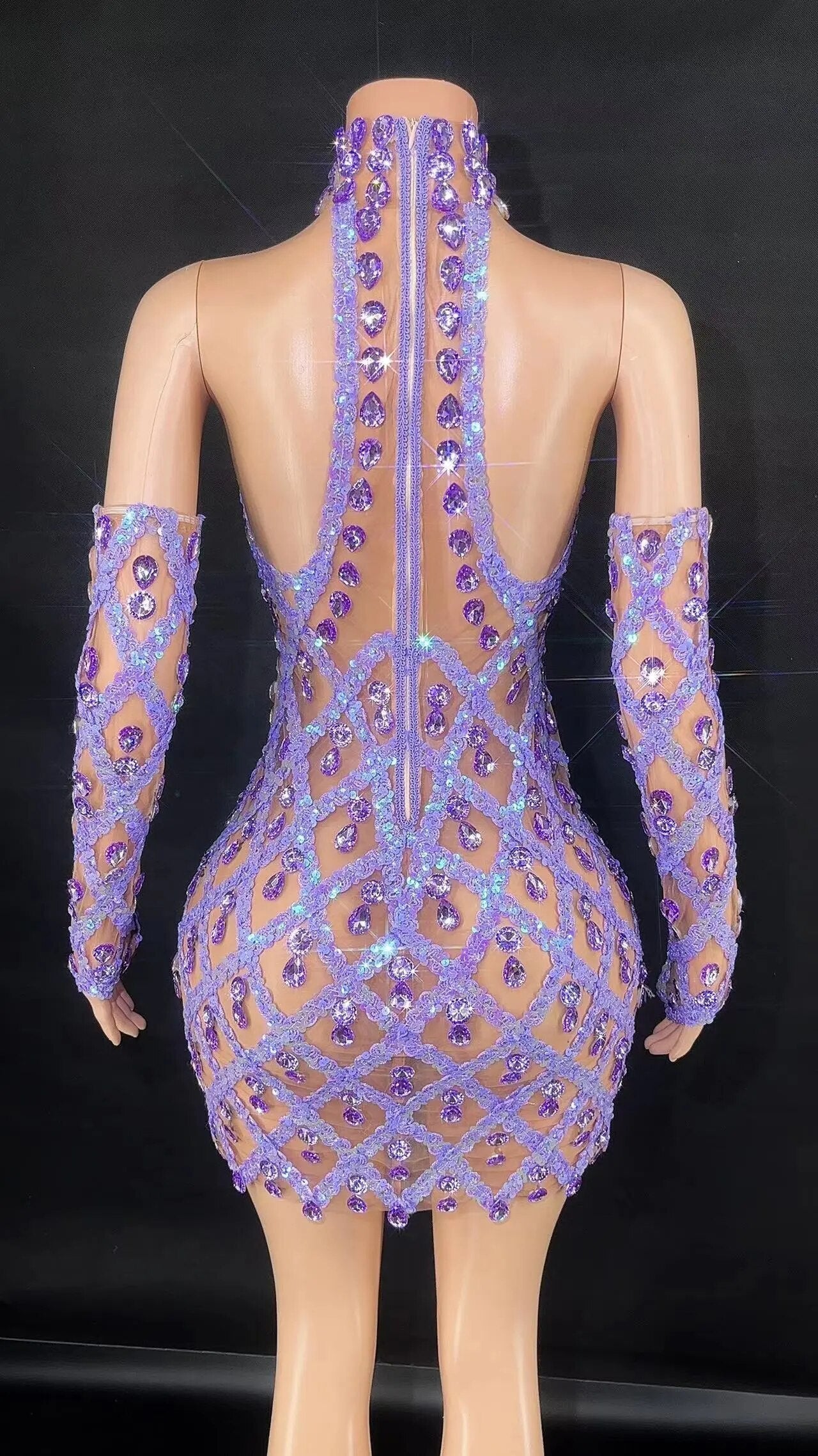 Hillary Rhinestones Mesh Dress