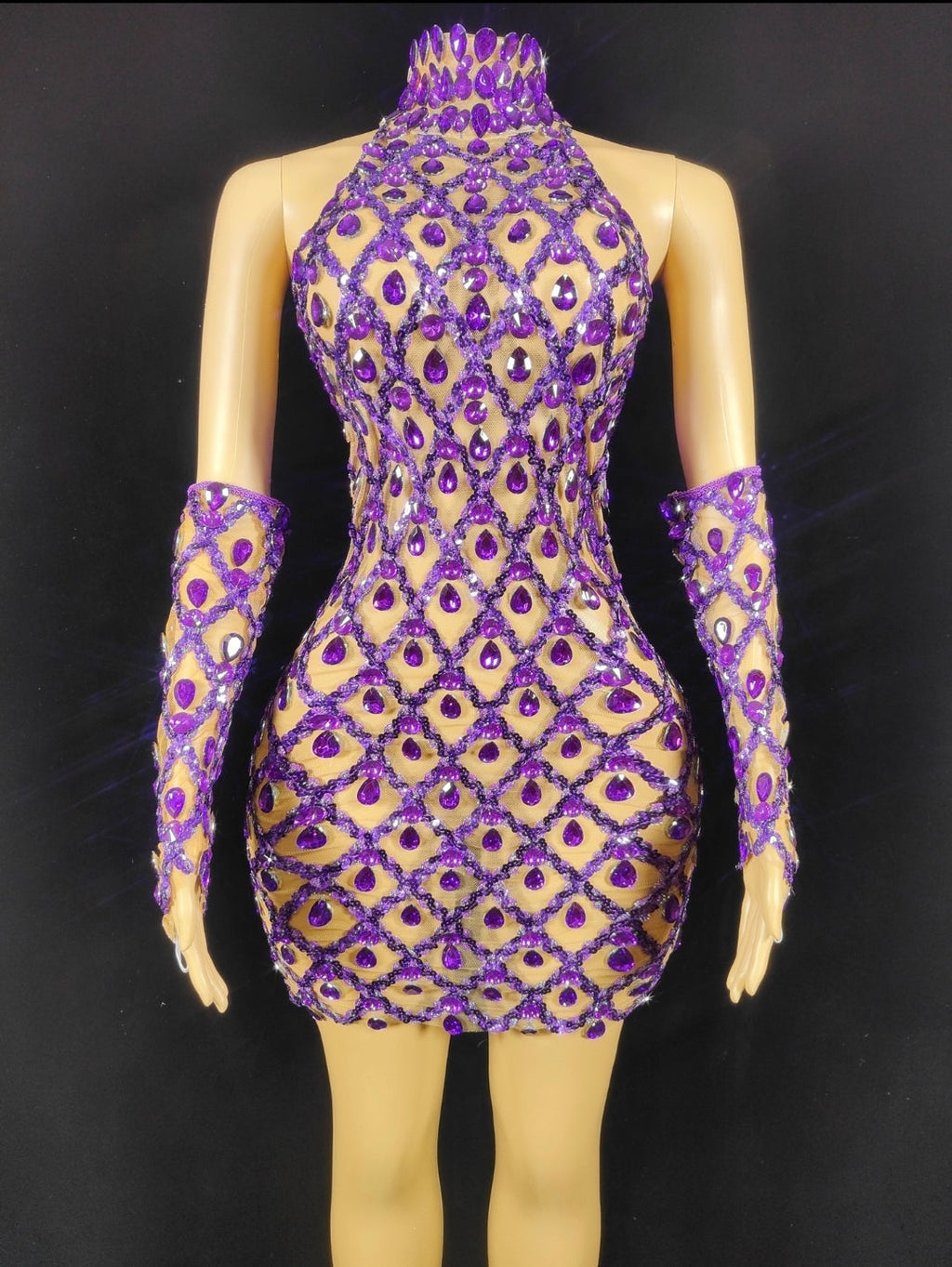 Hillary Rhinestones Mesh Dress