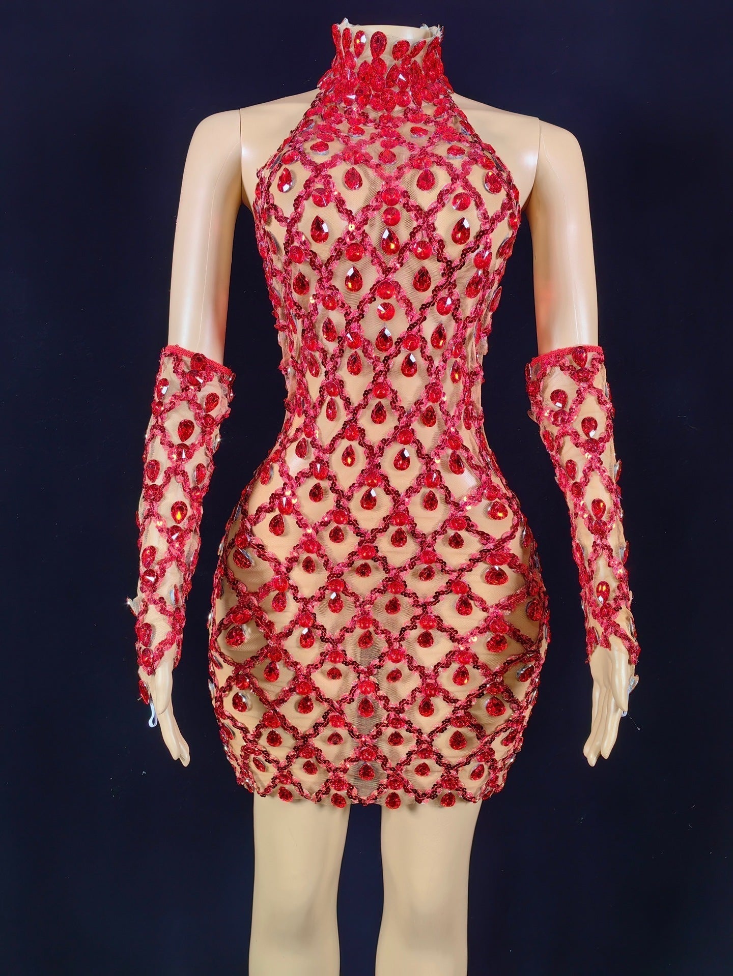 Hillary Rhinestones Mesh Dress
