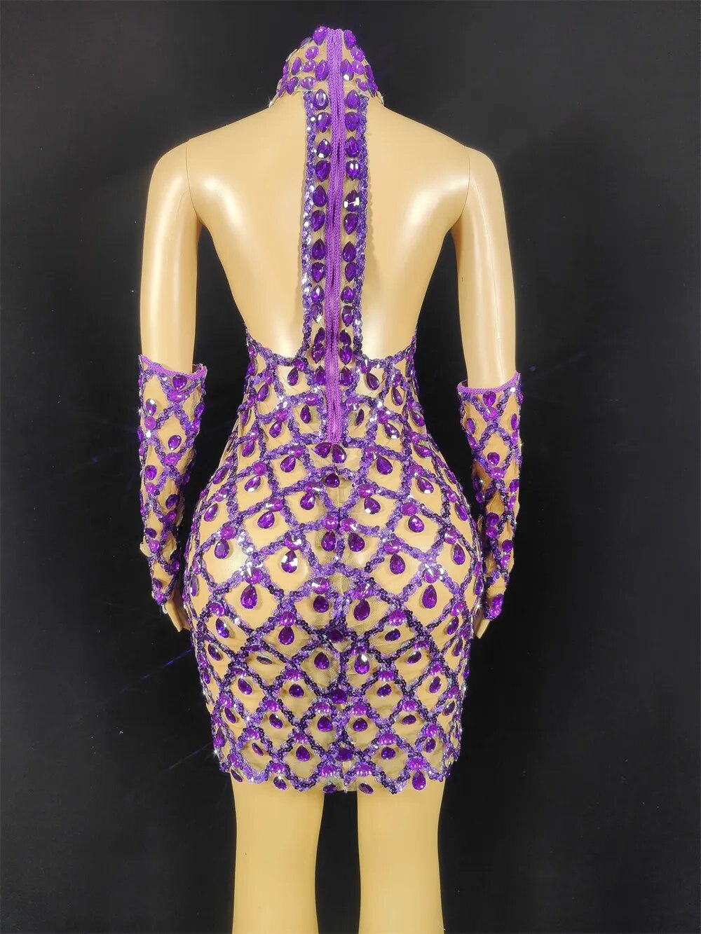 Hillary Rhinestones Mesh Dress