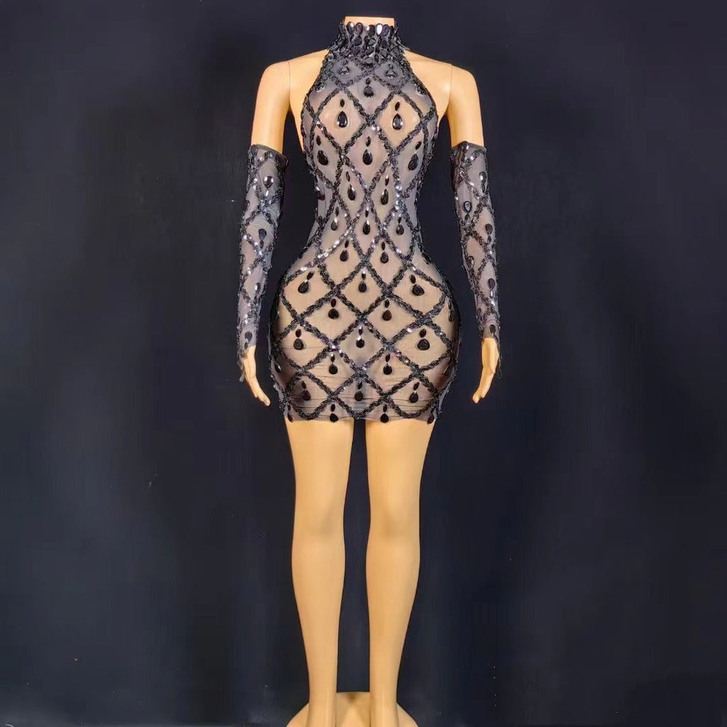 Hillary Rhinestones Mesh Dress