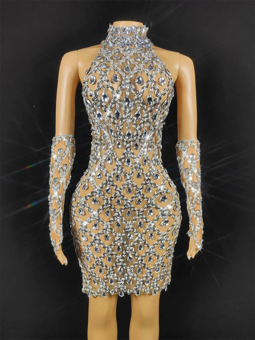Hillary Rhinestones Mesh Dress