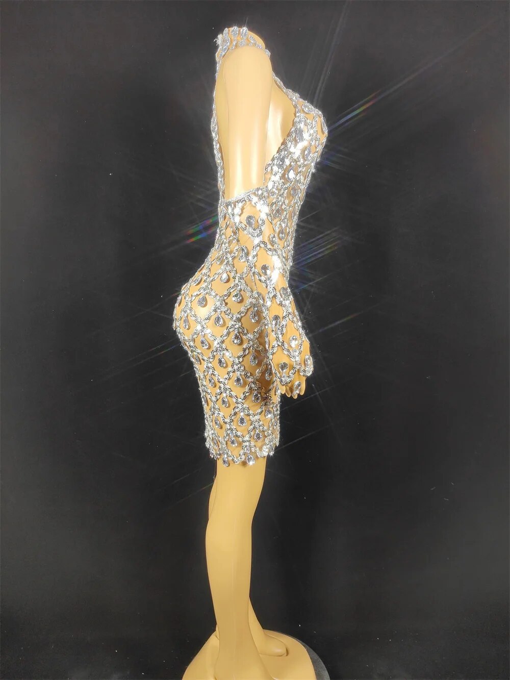 Hillary Rhinestones Mesh Dress