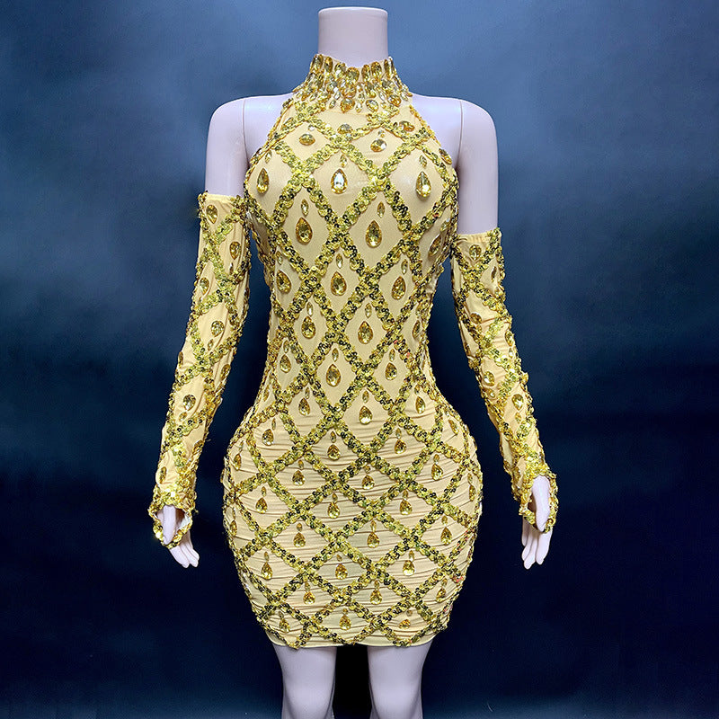 Hillary Rhinestones Mesh Dress