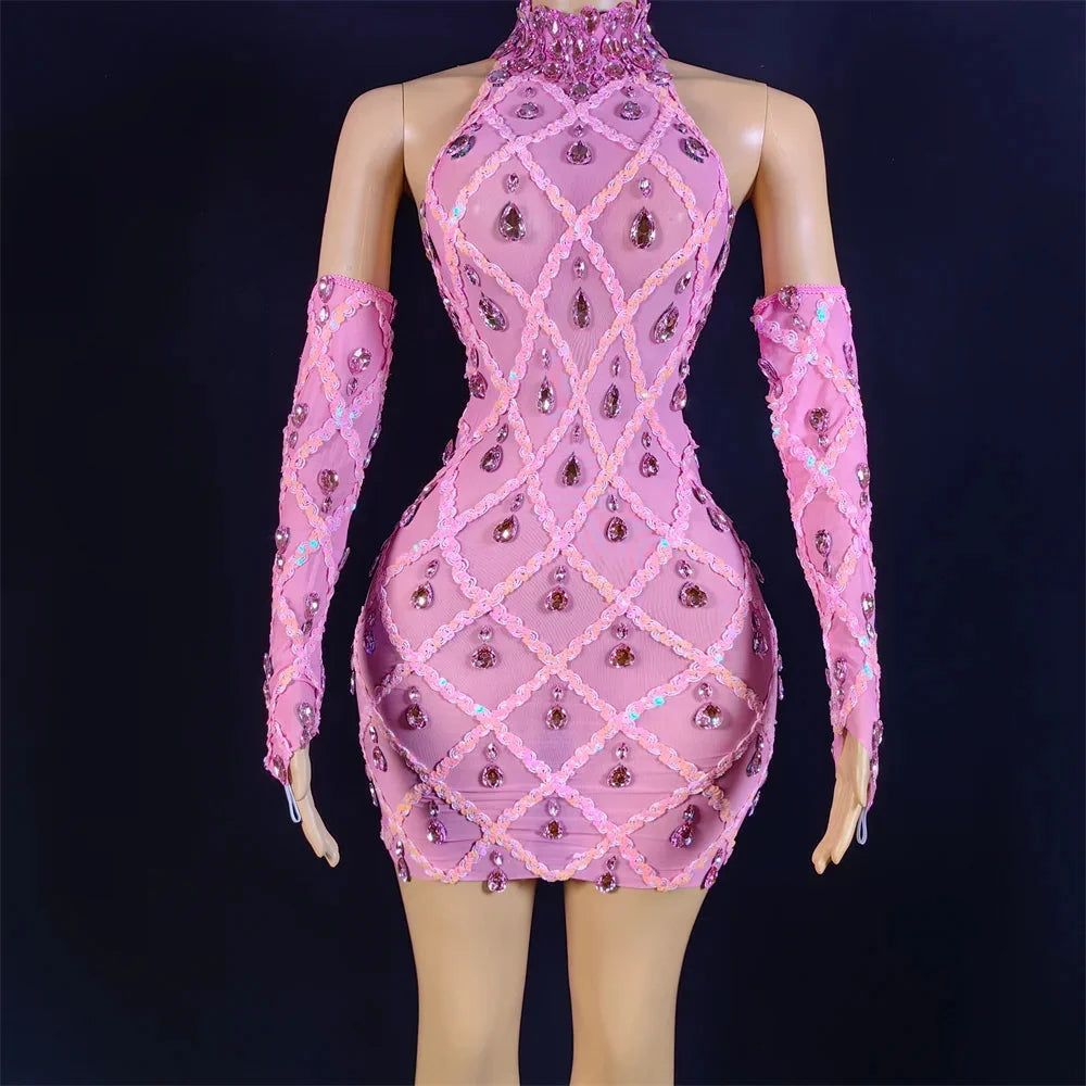 Hillary Rhinestones Mesh Dress