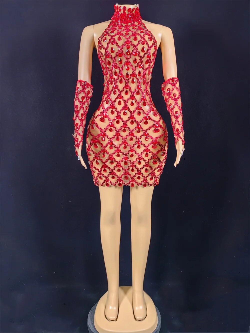 Hillary Rhinestones Mesh Dress
