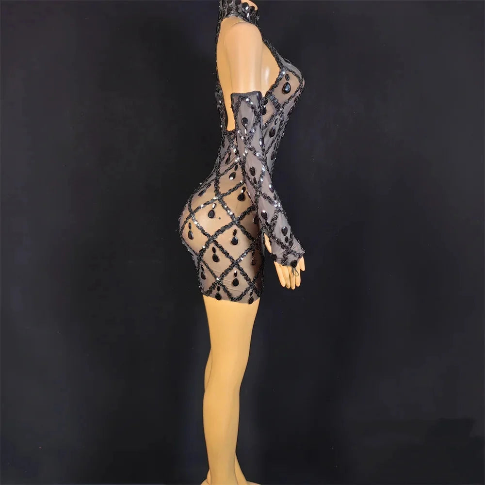 Hillary Rhinestones Mesh Dress
