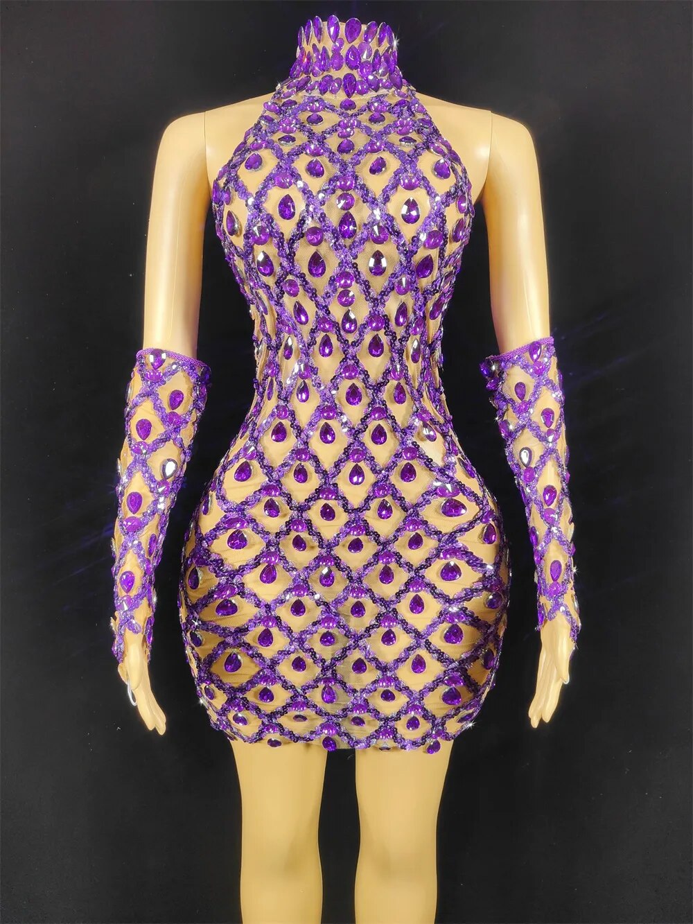 Hillary Rhinestones Mesh Dress