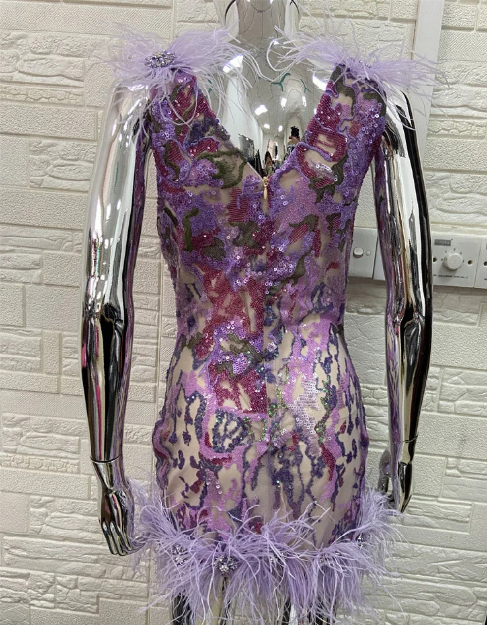 Lexa Sequin Feather Mini Dress