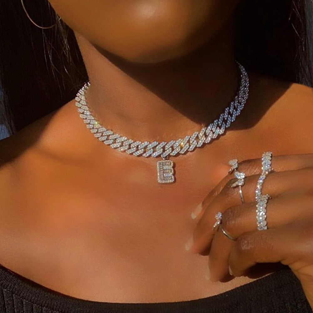 Iced Out Initial Letter Necklace