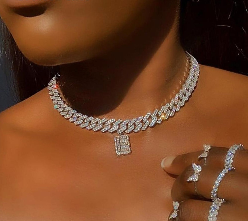 Iced Out Initial Letter Necklace