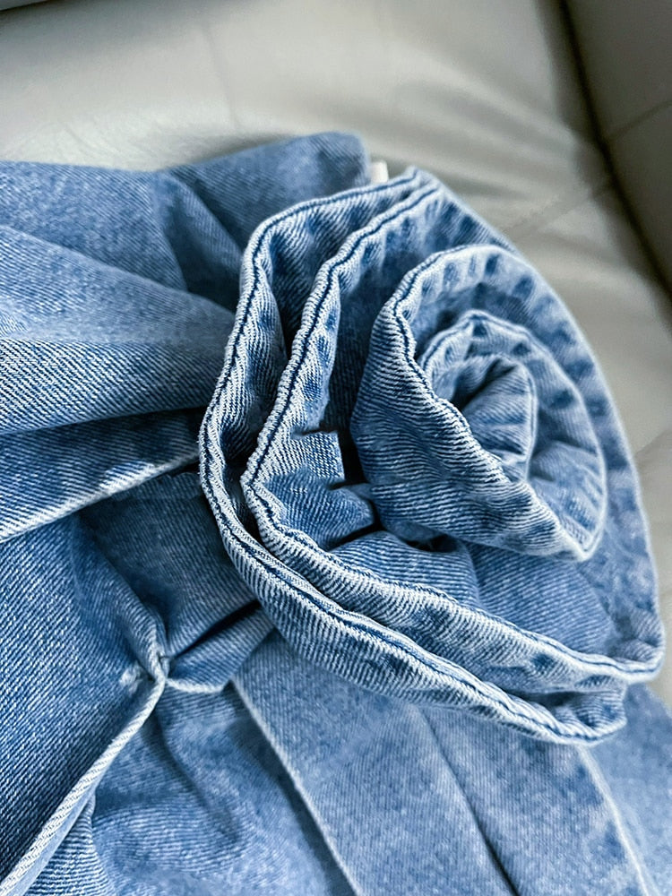 Irregular Floral Denim Skirt