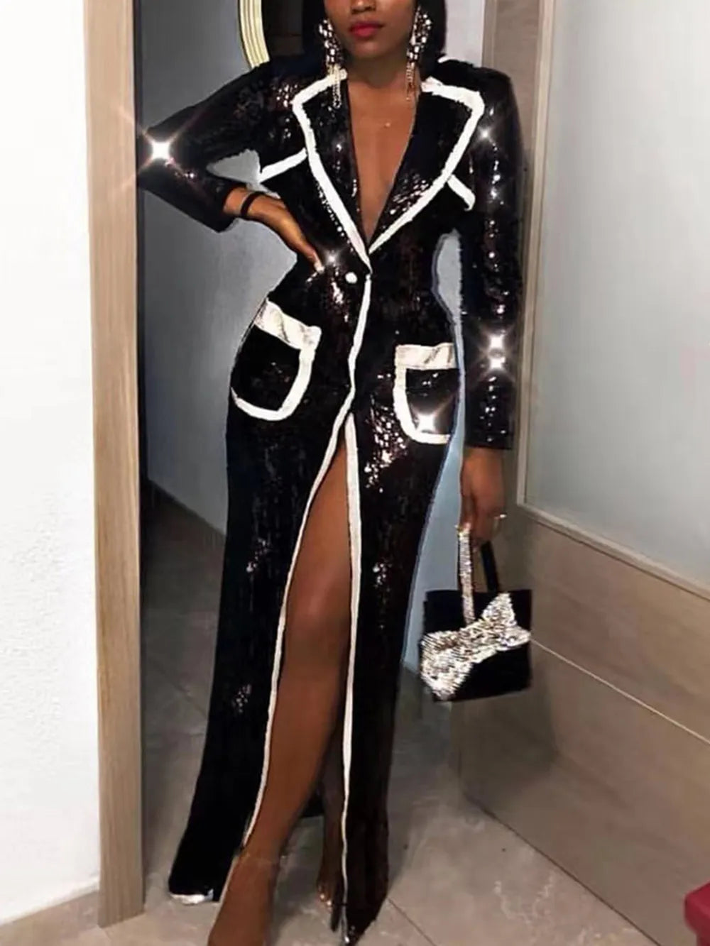 Jenny Black Sequins Trench Coat