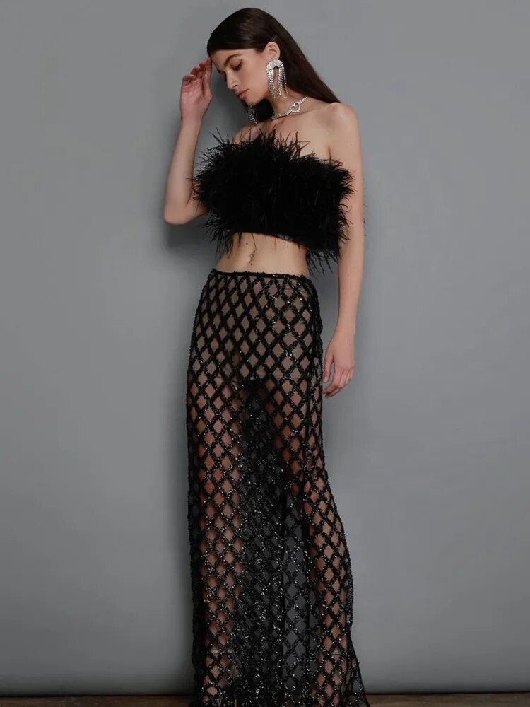 Leana Feather Bandage Skirt Set