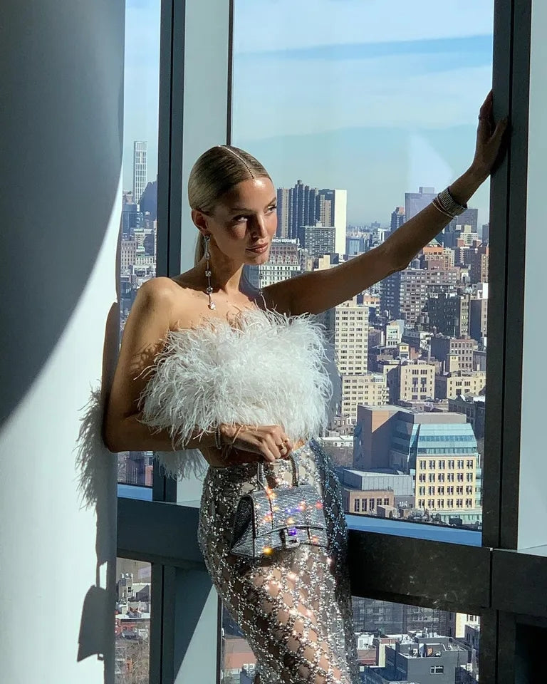 Leana Feather Bandage Skirt Set
