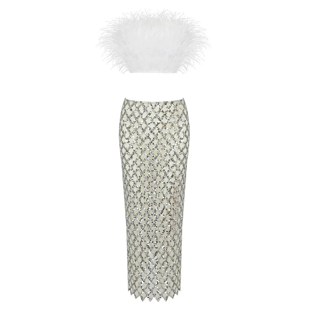 Leana Feather Bandage Skirt Set