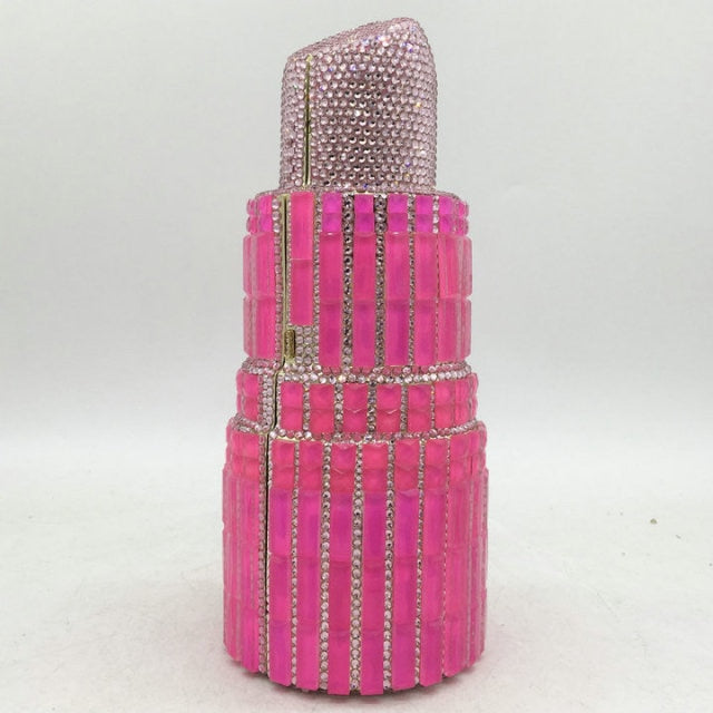Lipstick Rhinestone Mini Clutch Bag