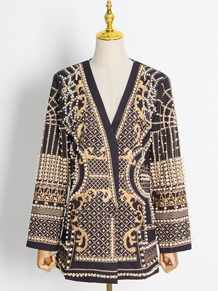 Luxurious Metallic Beaded Blazer/Dress