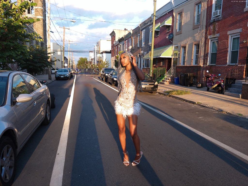 Luxury Beaded Crystal Feather Dress