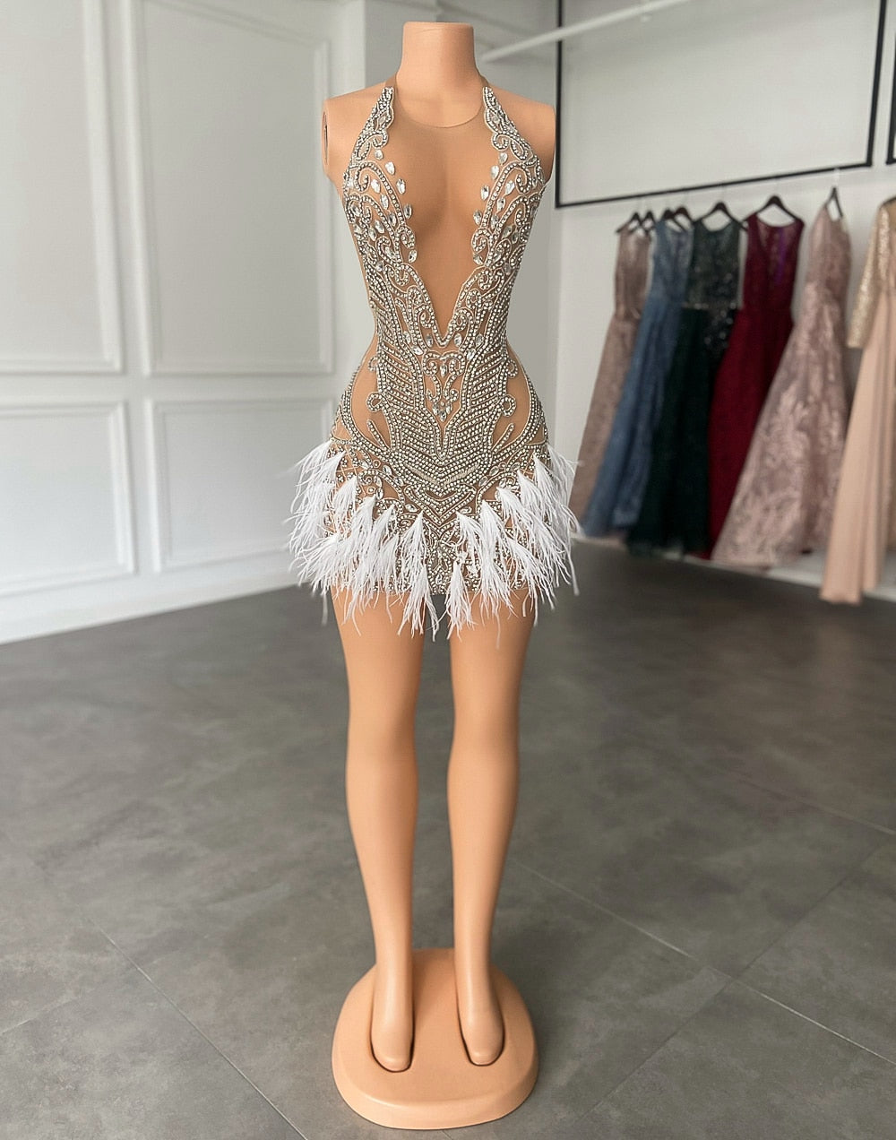 Luxury Beaded Crystal Feather Dress