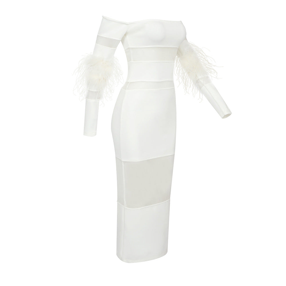 Luxury Feather Bandage Midi Dress