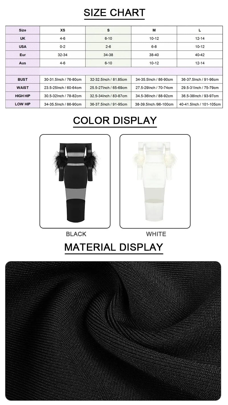 Luxury Feather Bandage Midi Dress