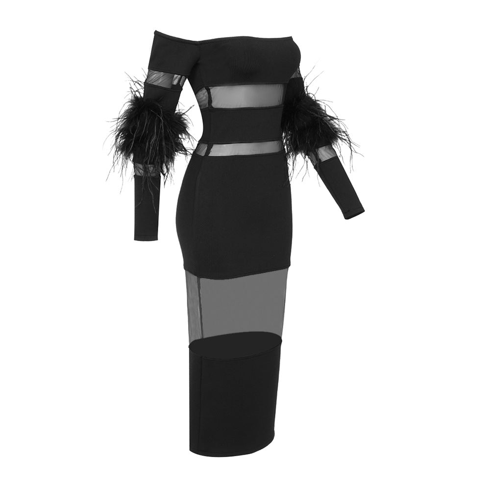 Luxury Feather Bandage Midi Dress