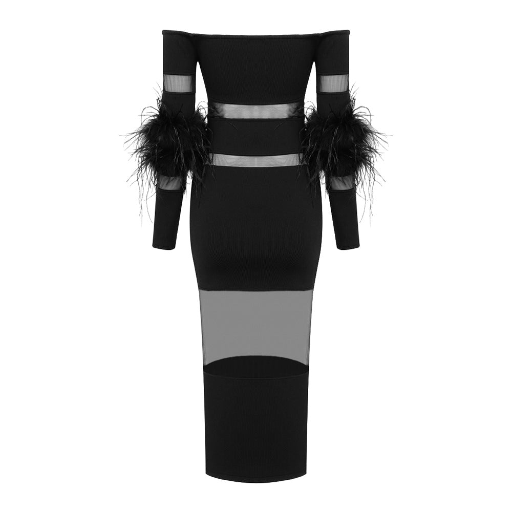 Luxury Feather Bandage Midi Dress