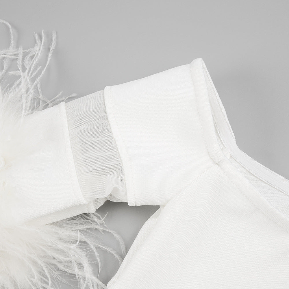 Luxury Feather Bandage Midi Dress