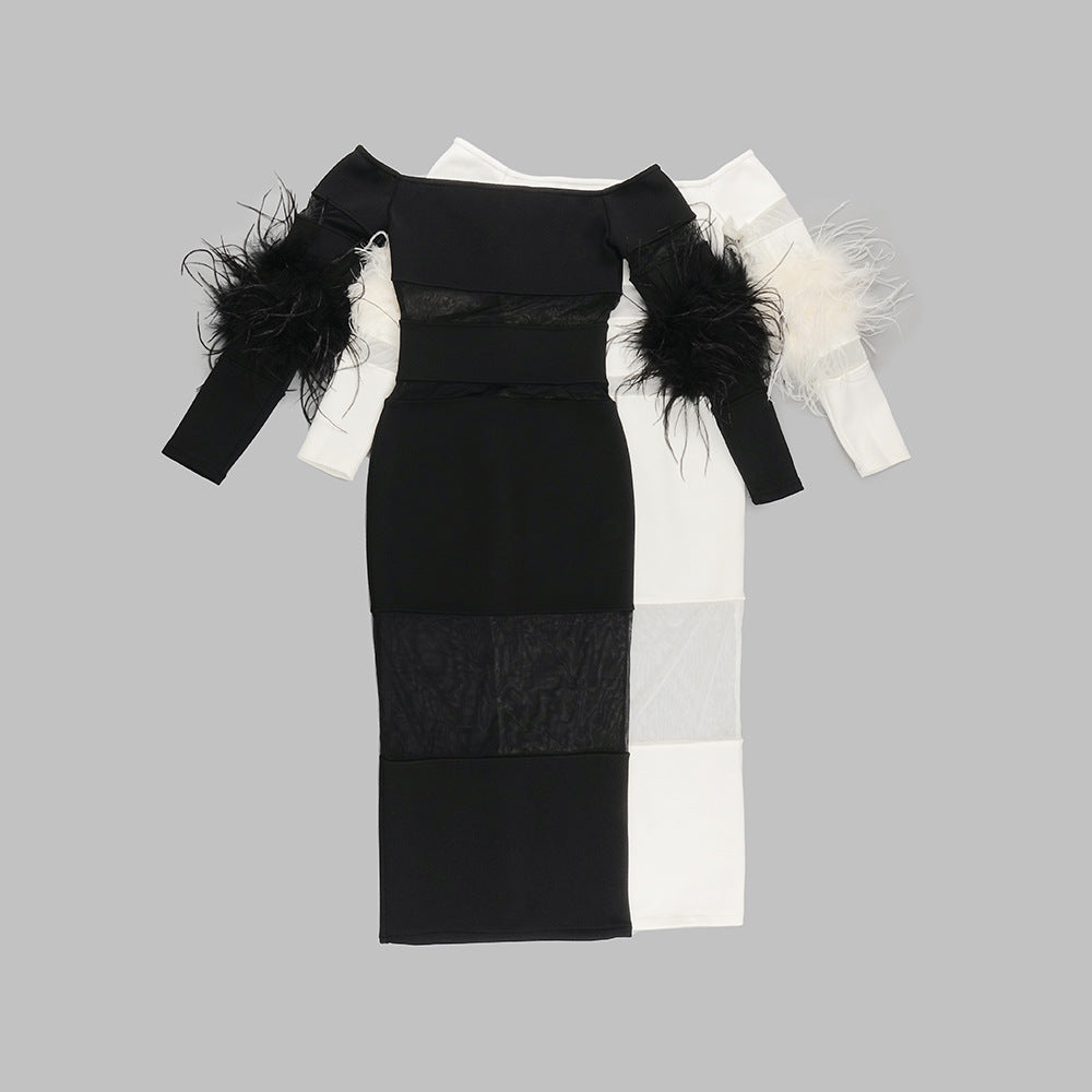 Luxury Feather Bandage Midi Dress