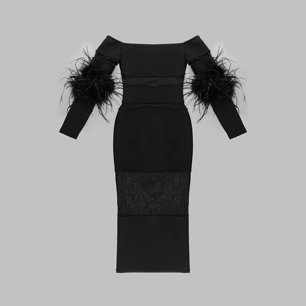 Luxury Feather Bandage Midi Dress