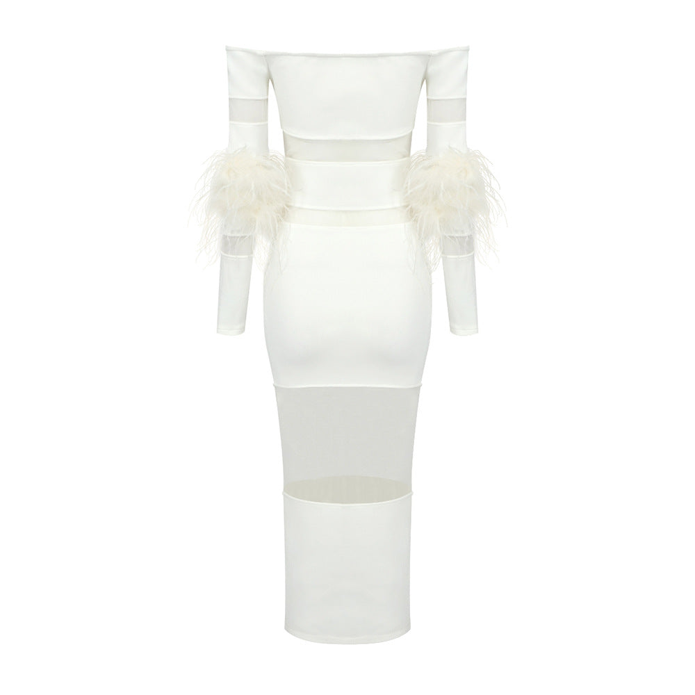 Luxury Feather Bandage Midi Dress